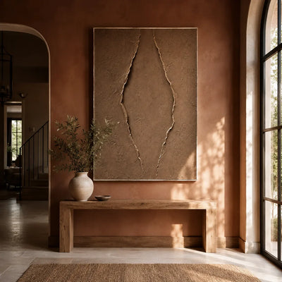 Clay Rift Textured Wall Art displayed in a bright dining room | Olyrel