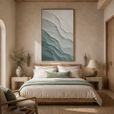 Aqua Ridge Textured Wall Art room scene 2 | Olyrel