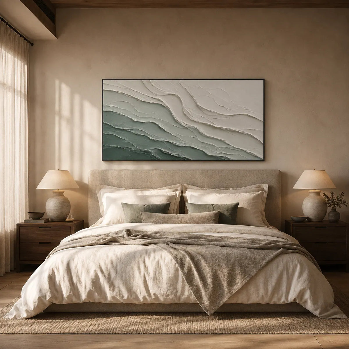 Teal Current Textured Wall Art room scene 3 | Olyrel