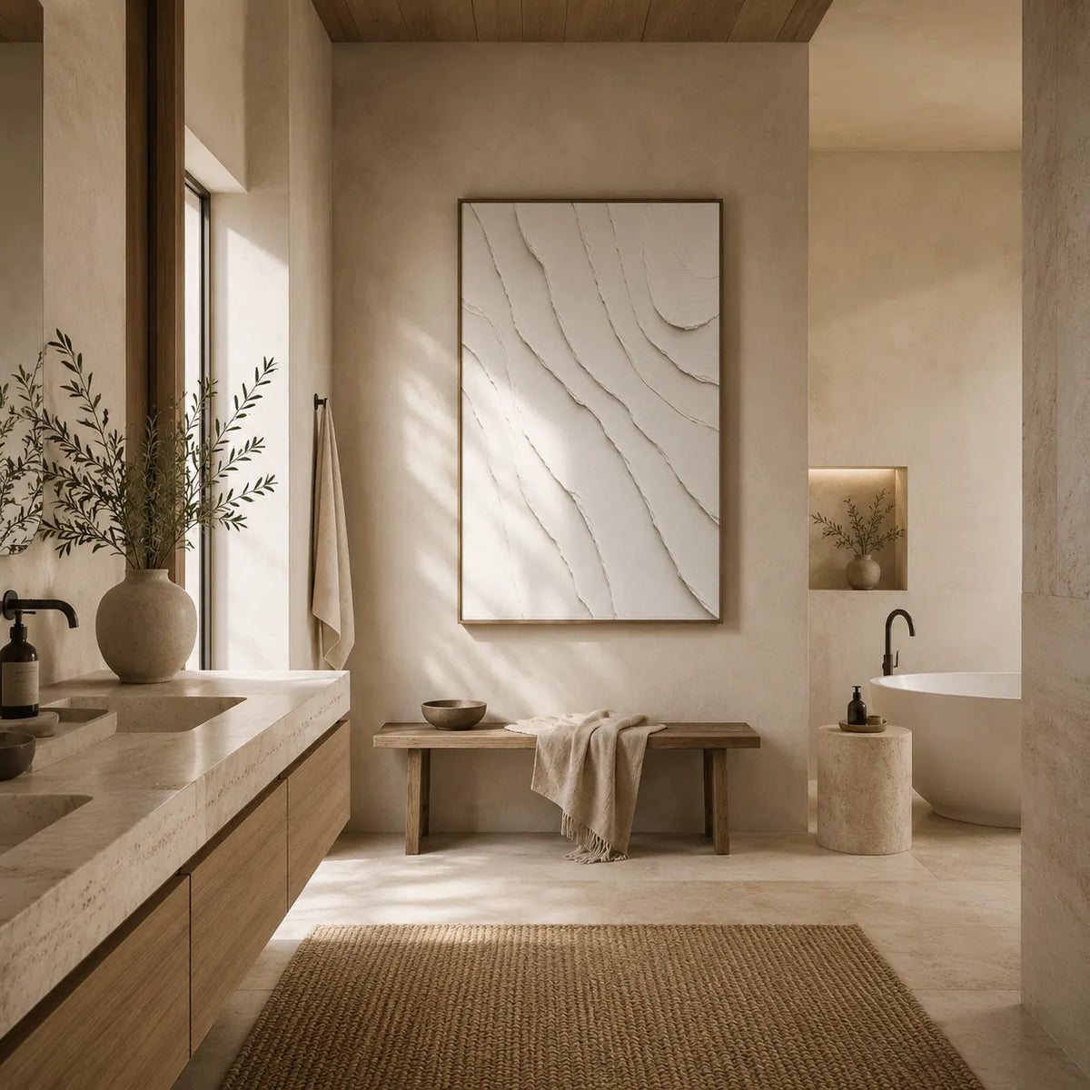 Ivory Flow Textured Wall Art room scene 6 | Olyrel