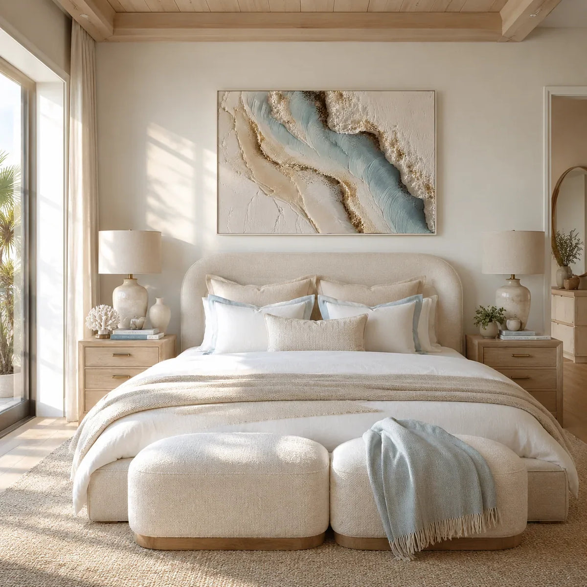 Blue Shore Textured Wall Art styled in a contemporary entryway | Olyrel
