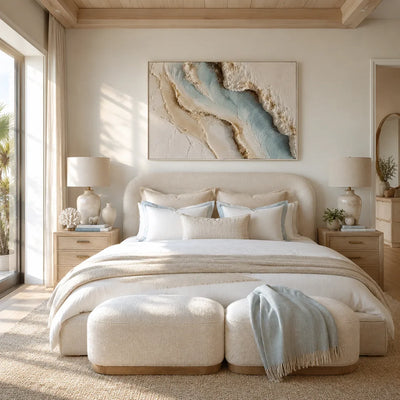 Blue Shore Textured Wall Art styled in a contemporary entryway | Olyrel