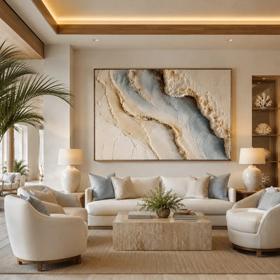 Blue Shore Textured Wall Art shown in a quiet home office | Olyrel