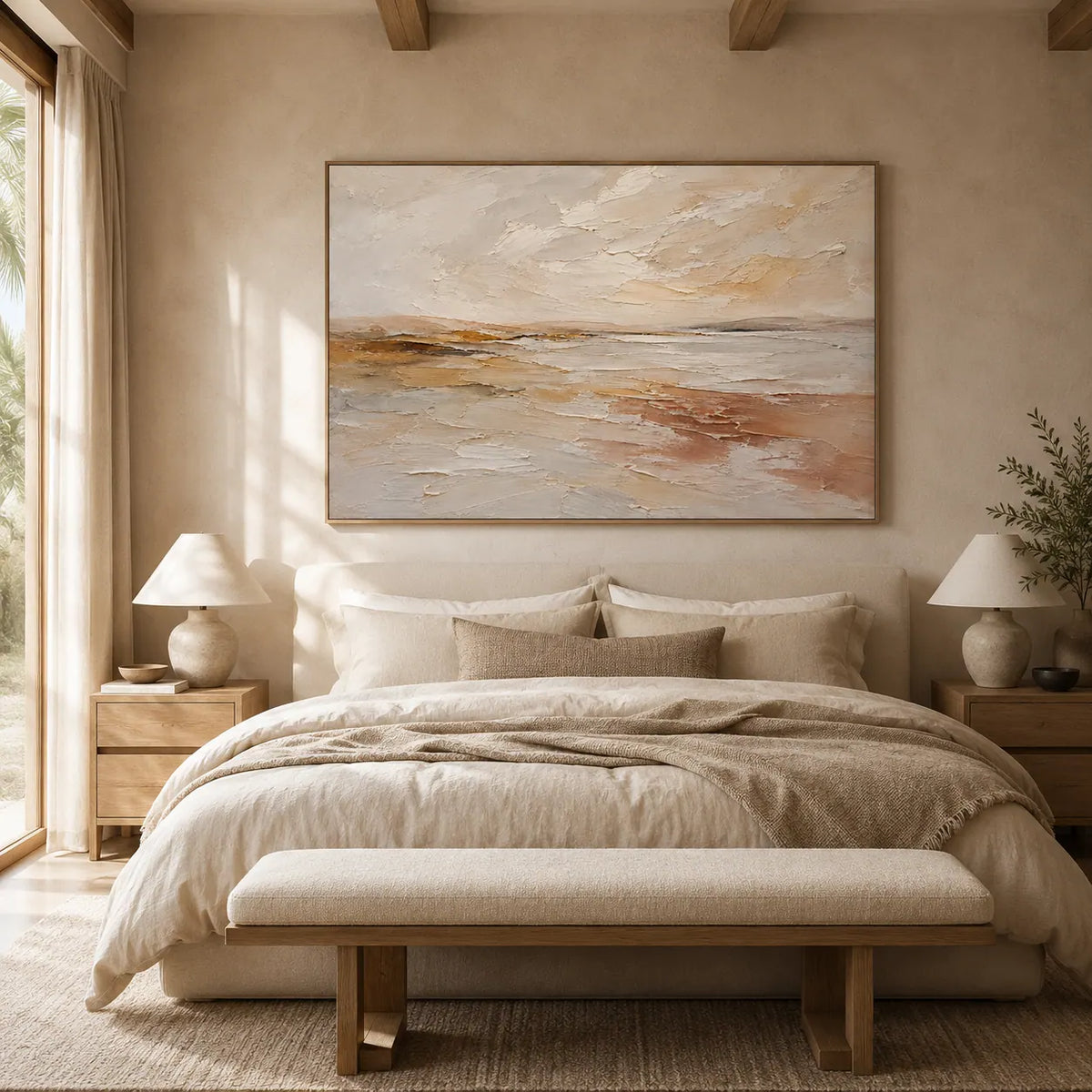 Pale Sandbar Seascape Wall Art room scene 4 | Olyrel