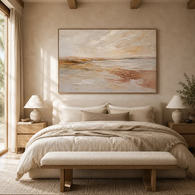 Pale Sandbar Seascape Wall Art room scene 4 | Olyrel