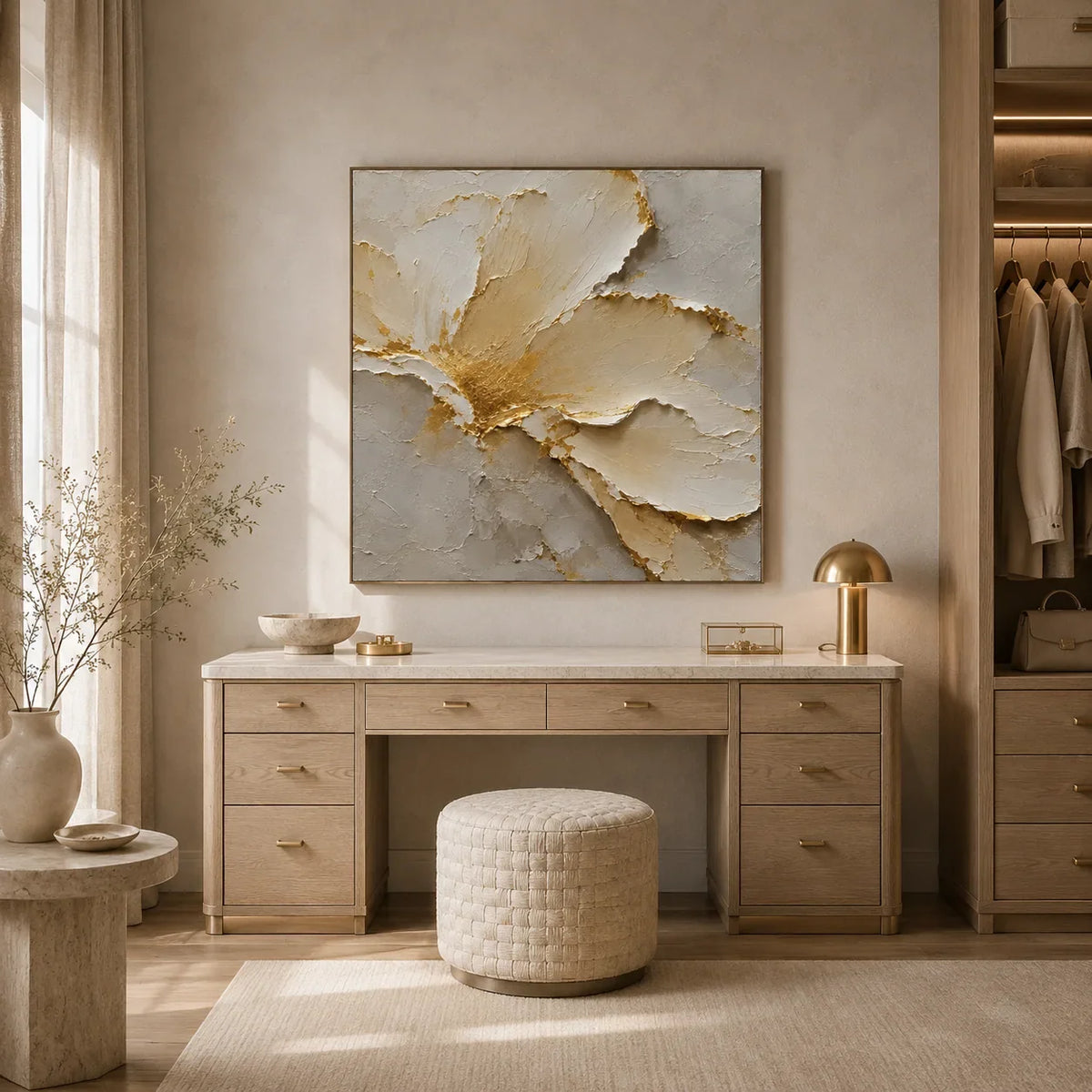 Gilded Petal Relief Wall Art room scene 6 | Olyrel
