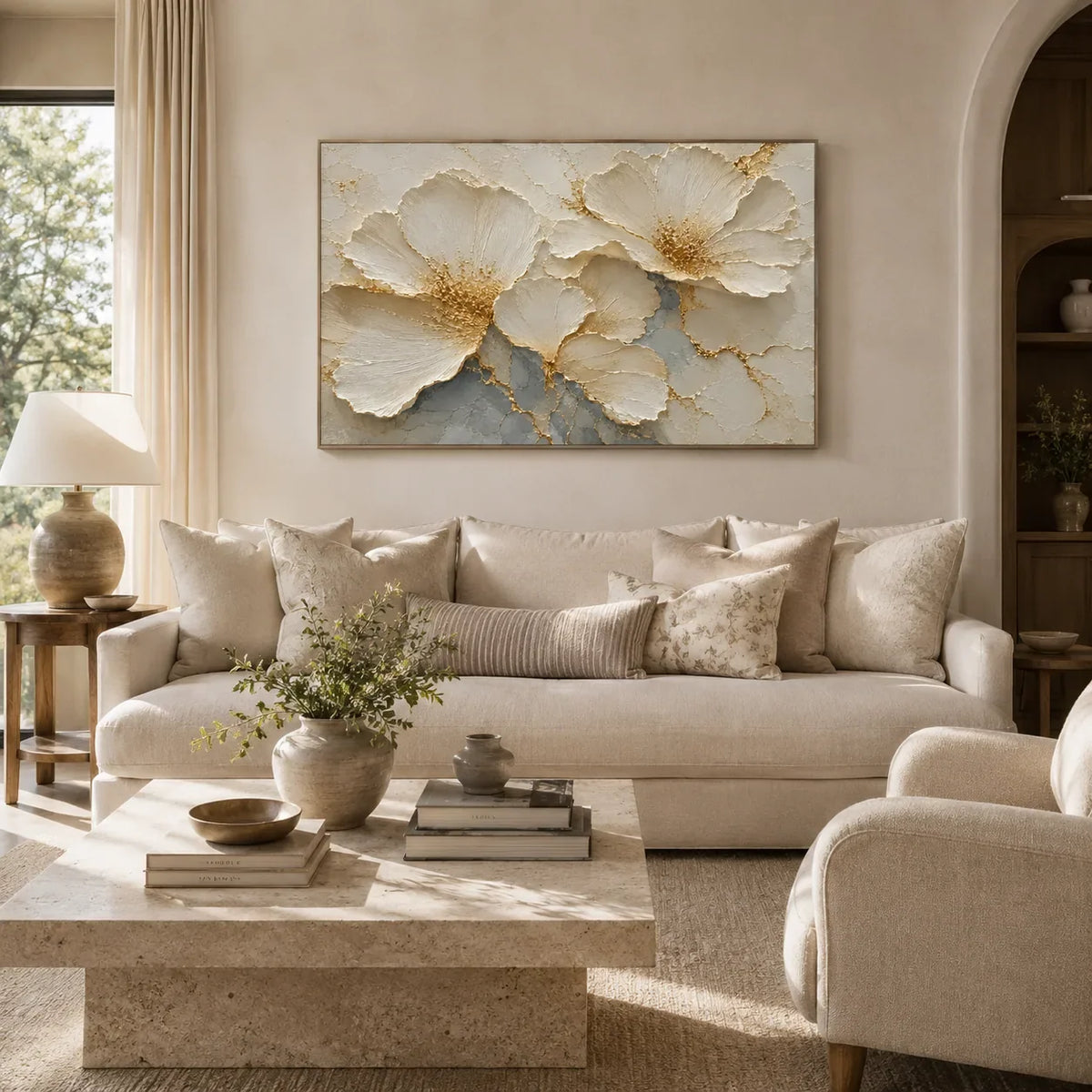 Golden Blossom Relief Wall Art room scene 3 | Olyrel