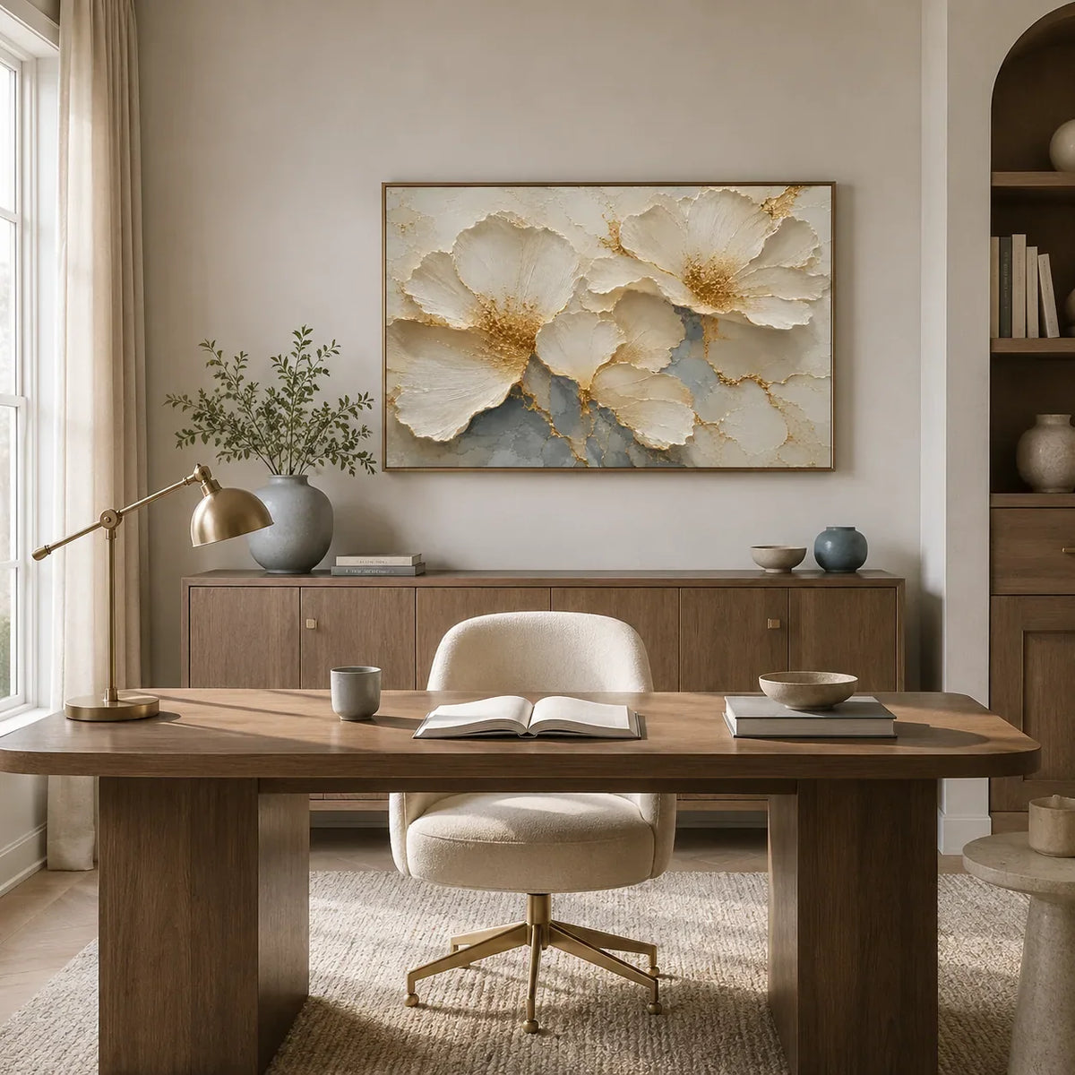 Golden Blossom Relief Wall Art room scene 5 | Olyrel
