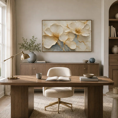 Golden Blossom Relief Wall Art room scene 5 | Olyrel