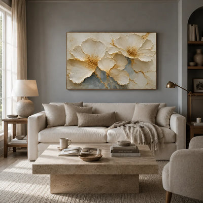 Golden Blossom Relief Wall Art room scene 6 | Olyrel