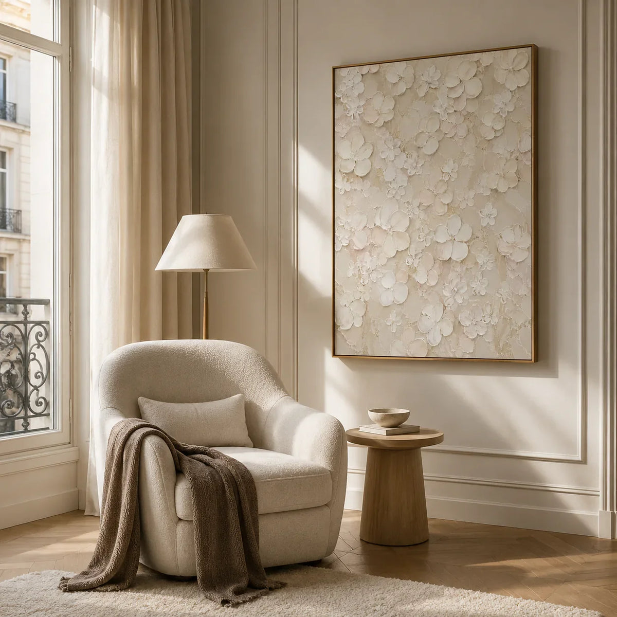 Ivory Garden Relief Wall Art styled in a reading corner | Olyrel