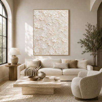 Ivory Garden Relief Wall Art styled in a living room | Olyrel