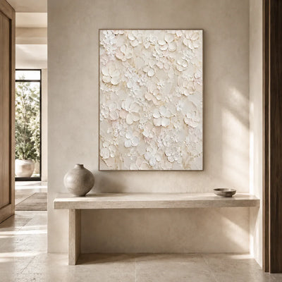 Ivory Garden Relief Wall Art styled in a entryway | Olyrel