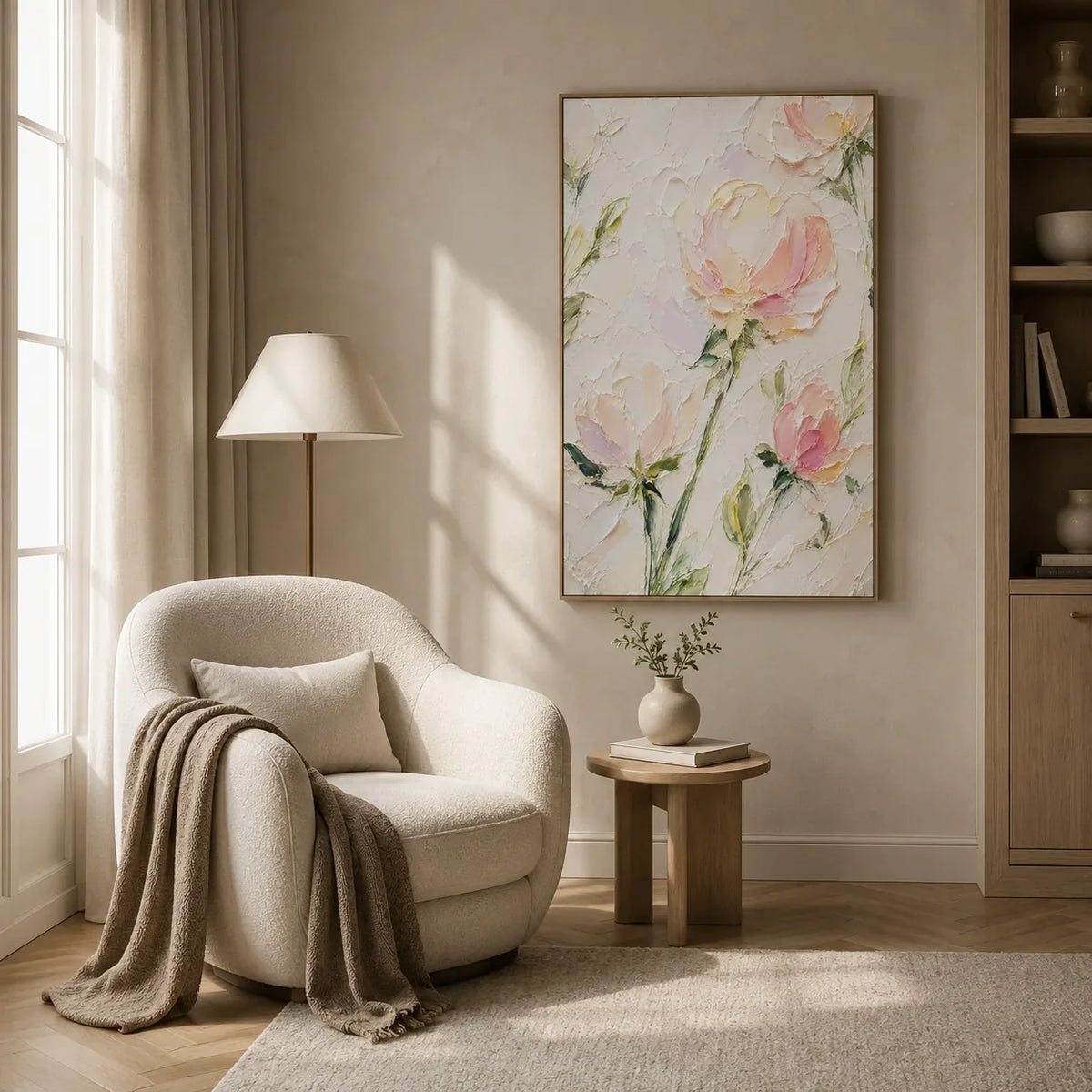 Blush Stem Floral Wall Art room scene 6 | Olyrel