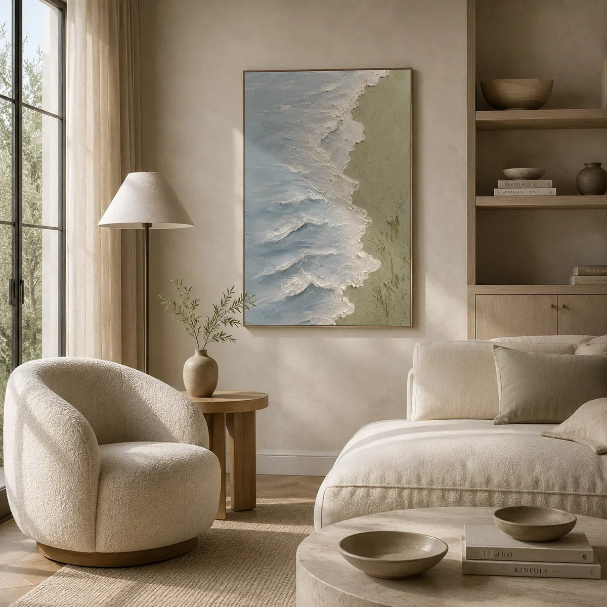 Blue Shore Textured Wall Art room scene 2 | Olyrel
