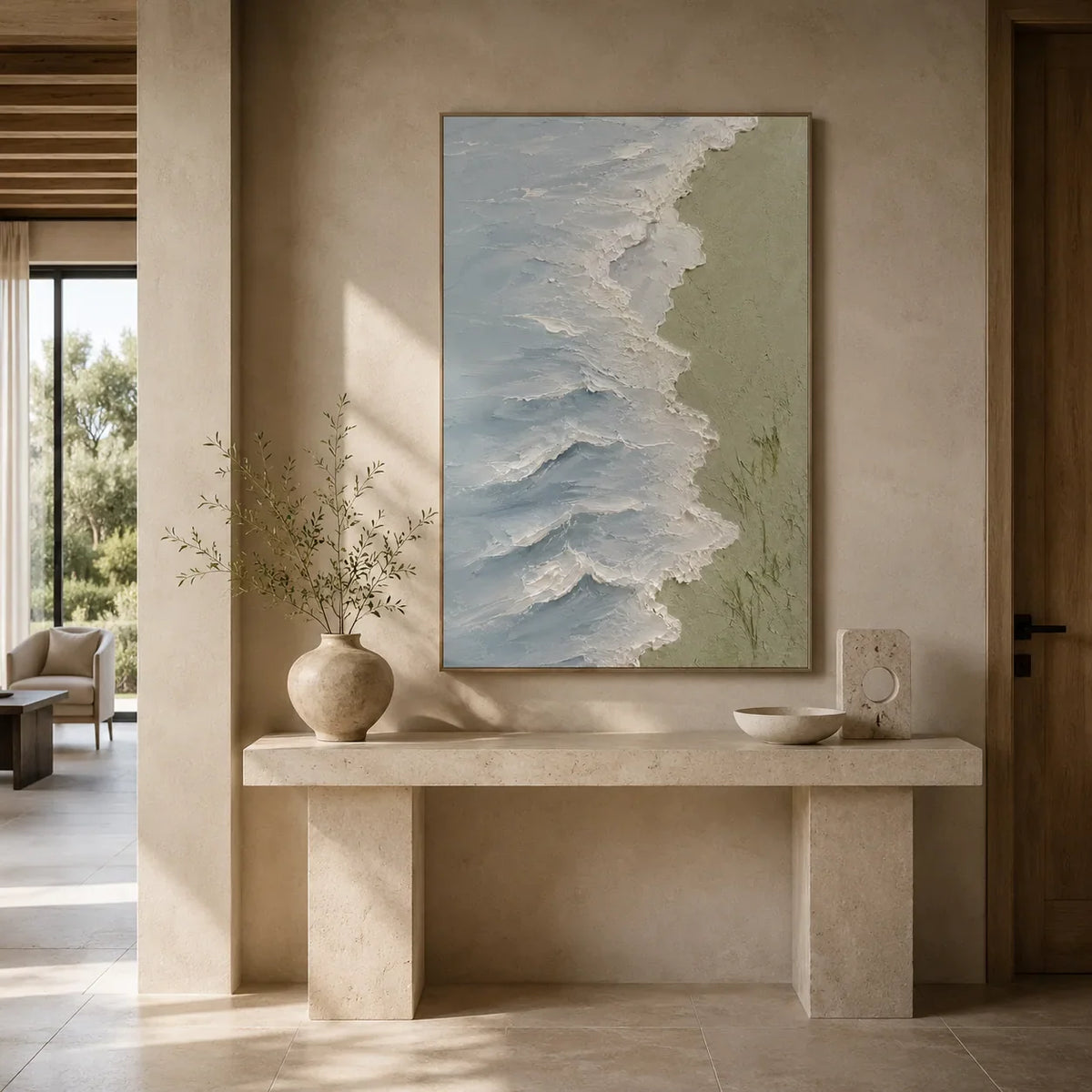Blue Shore Textured Wall Art room scene 3 | Olyrel
