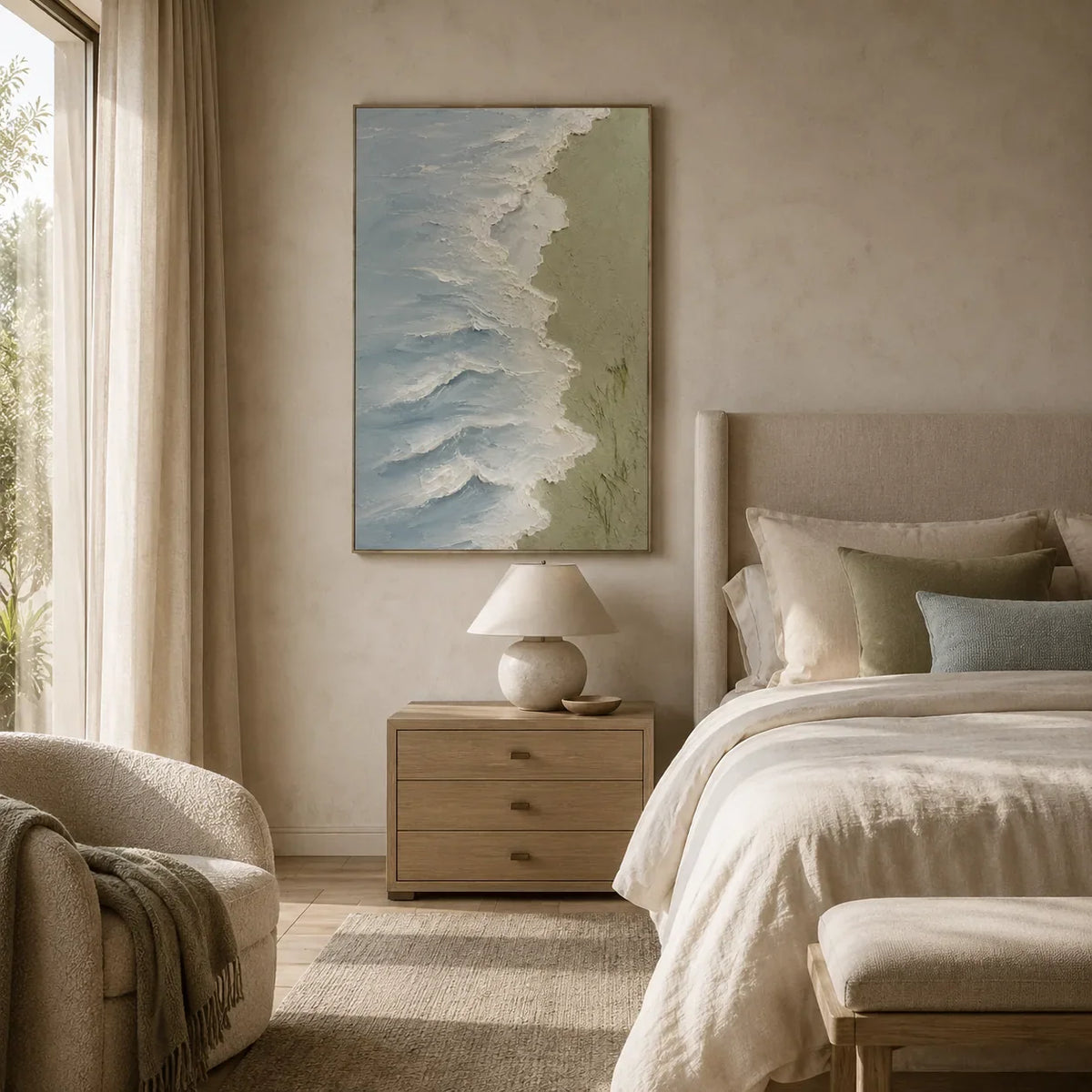 Blue Shore Textured Wall Art room scene 4 | Olyrel