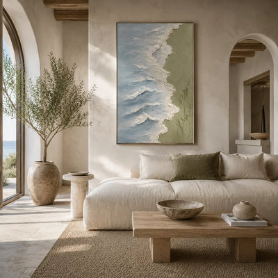 Blue Shore Textured Wall Art room scene 5 | Olyrel