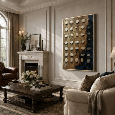 Pebble Grid Textured Wall Art displayed in a bright dining room | Olyrel