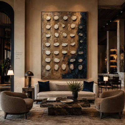 Pebble Grid Textured Wall Art styled with minimal interior decor | Olyrel