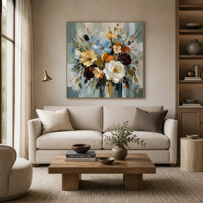 Blue Meadow Bouquet Wall Art room scene 3 | Olyrel