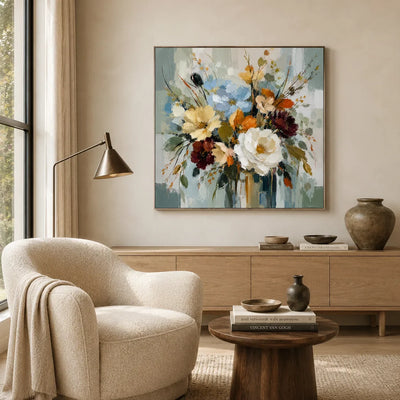 Blue Meadow Bouquet Wall Art room scene 4 | Olyrel
