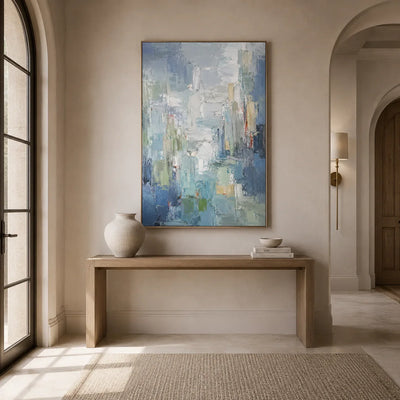 Blue Mist Cityscape Wall Art room scene 3 | Olyrel
