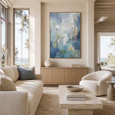 Blue Mist Cityscape Wall Art room scene 4 | Olyrel