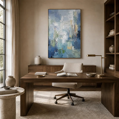 Blue Mist Cityscape Wall Art room scene 6 | Olyrel
