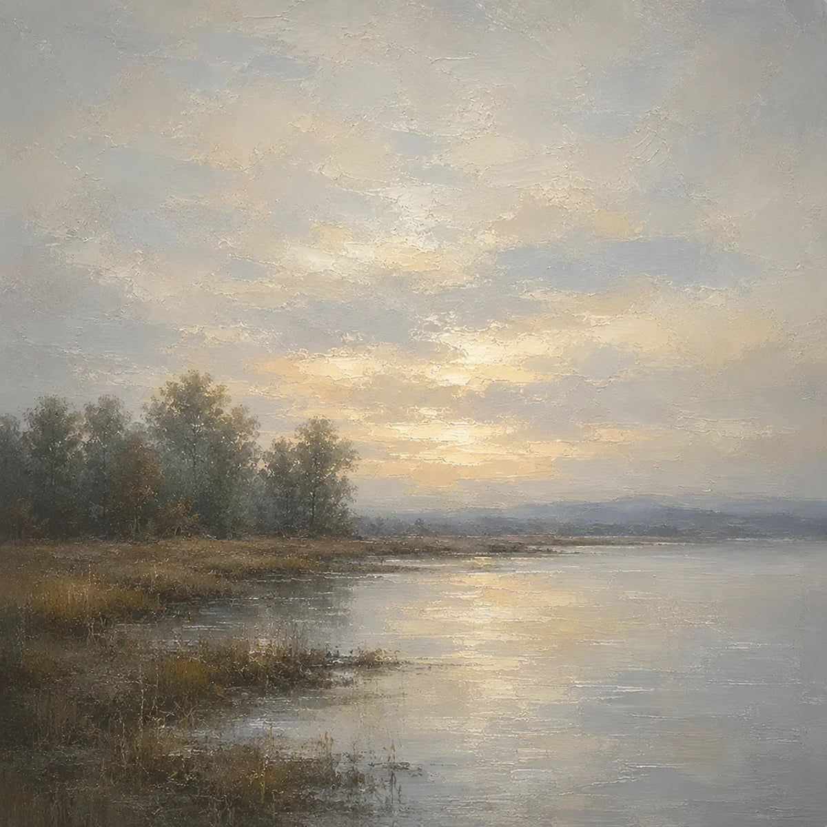 Misty Lake Landscape Wall Art room scene 1 | Olyrel