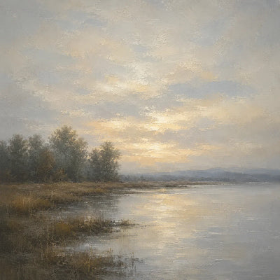 Misty Lake Landscape Wall Art room scene 1 | Olyrel