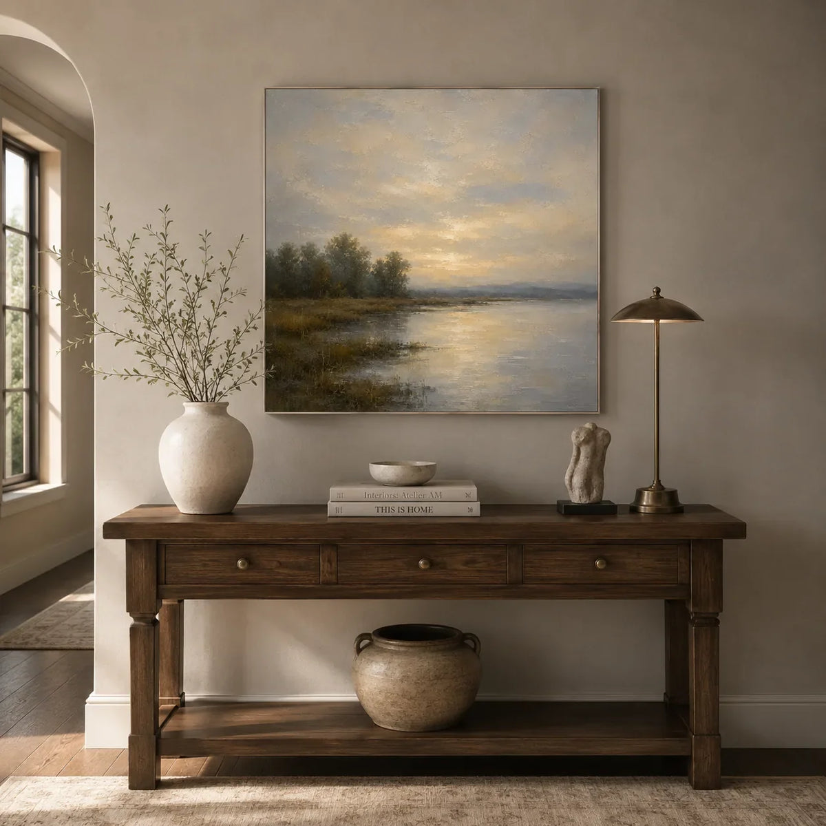 Misty Lake Landscape Wall Art room scene 5 | Olyrel