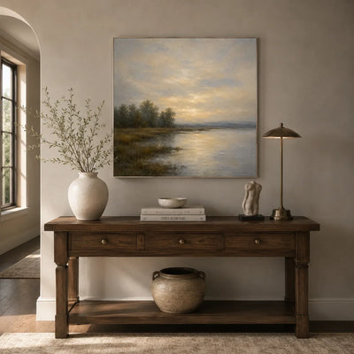 Misty Lake Landscape Wall Art room scene 5 | Olyrel