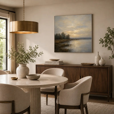 Misty Lake Landscape Wall Art room scene 6 | Olyrel
