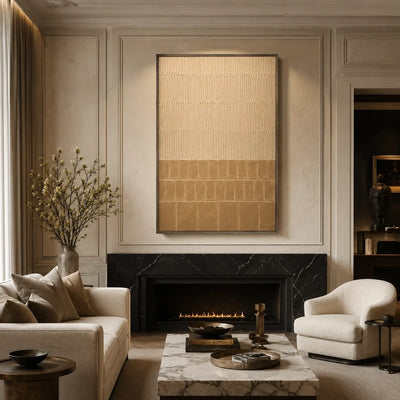 Sand Grid Textured Wall Art styled in a modern living room | Olyrel