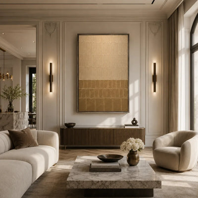Sand Grid Textured Wall Art displayed above a sofa in a neutral interior | Olyrel