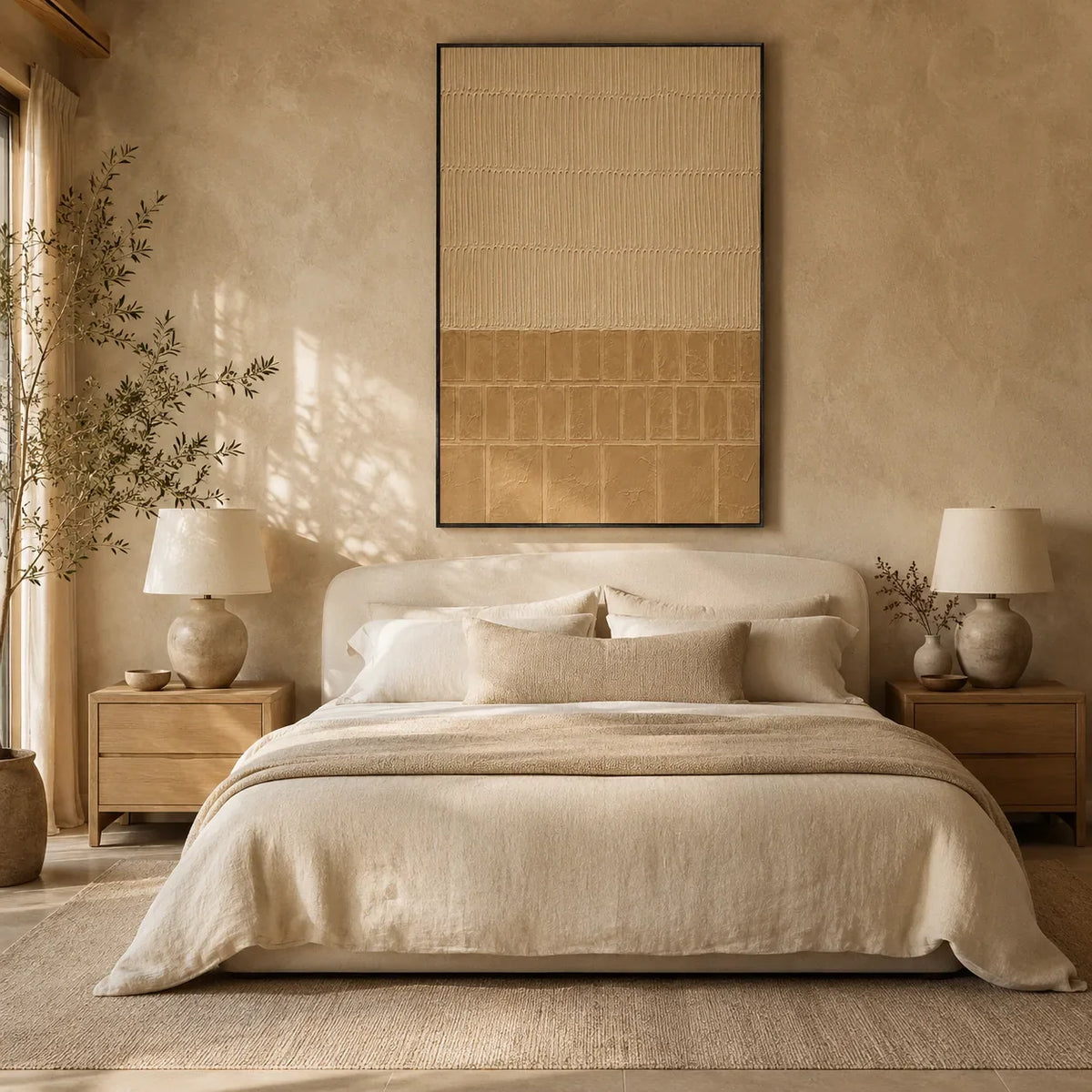 Sand Grid Textured Wall Art shown in a quiet home office | Olyrel