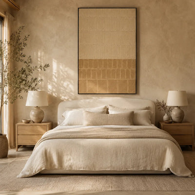 Sand Grid Textured Wall Art shown in a quiet home office | Olyrel