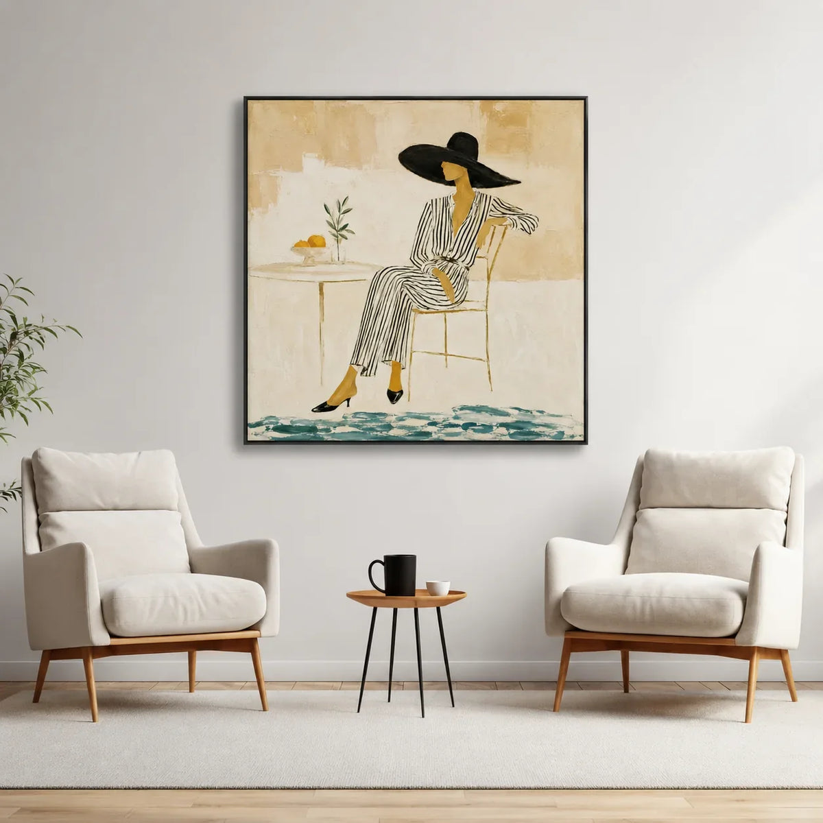 Coastal Muse Figure Wall Art styled in a reading room | Olyrel