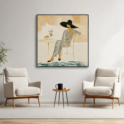 Coastal Muse Figure Wall Art styled in a reading room | Olyrel