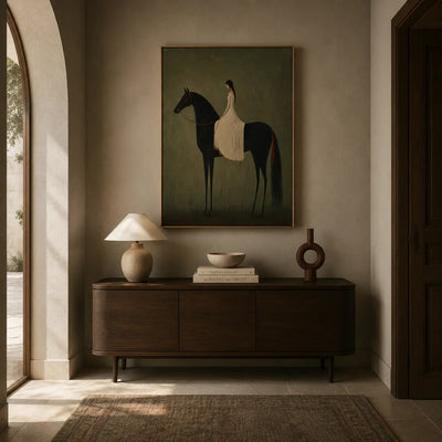 Rider in Olive Wall Art styled in a entryway | Olyrel