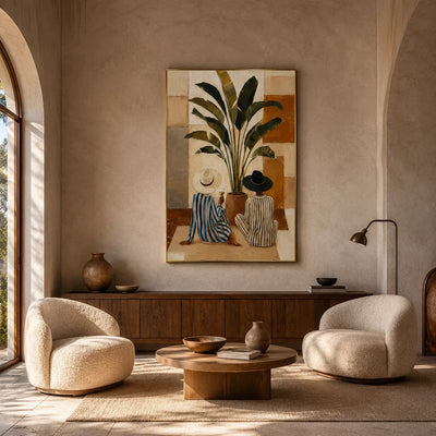 Tropical Vessel Still Life Wall Art styled interior scene 2 | Olyrel