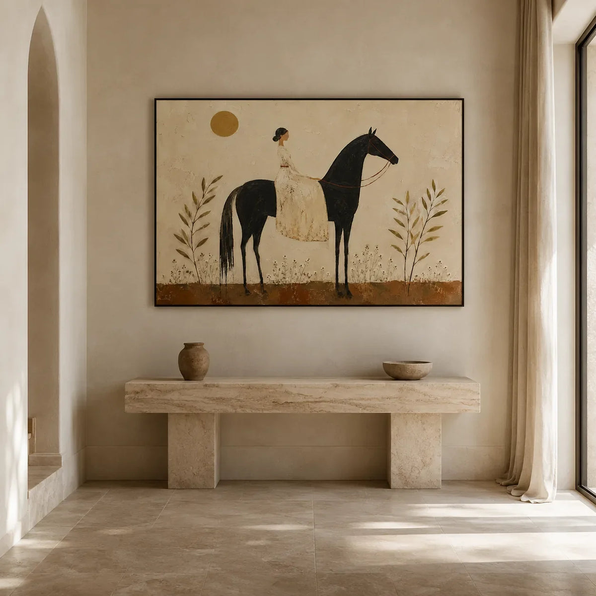 Sunlit Rider Horse Wall Art styled interior scene 2 | Olyrel