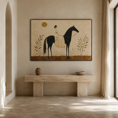 Sunlit Rider Horse Wall Art styled interior scene 2 | Olyrel