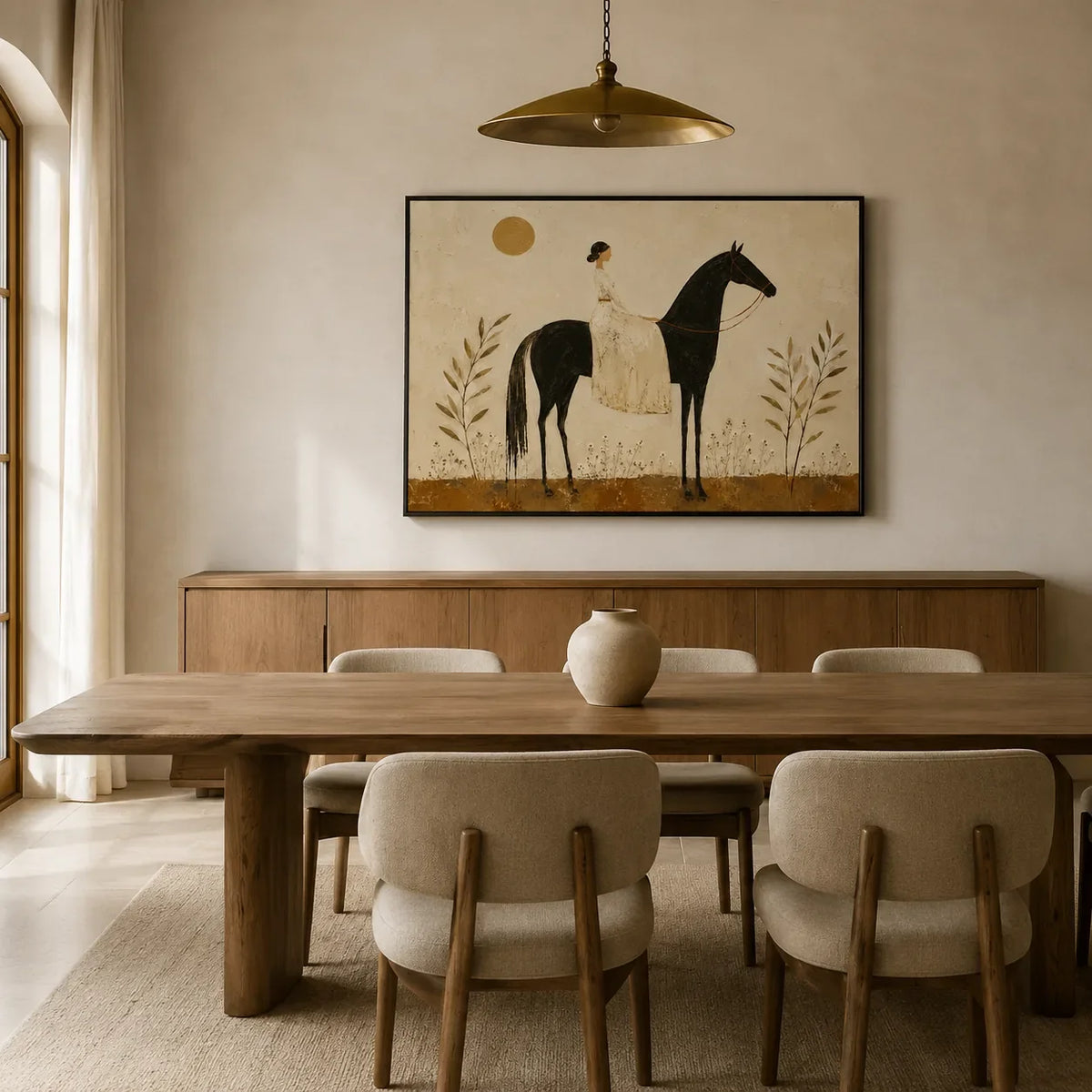 Sunlit Rider Horse Wall Art styled interior scene 3 | Olyrel