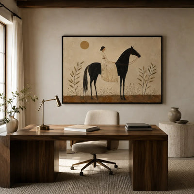 Sunlit Rider Horse Wall Art styled interior scene 4 | Olyrel