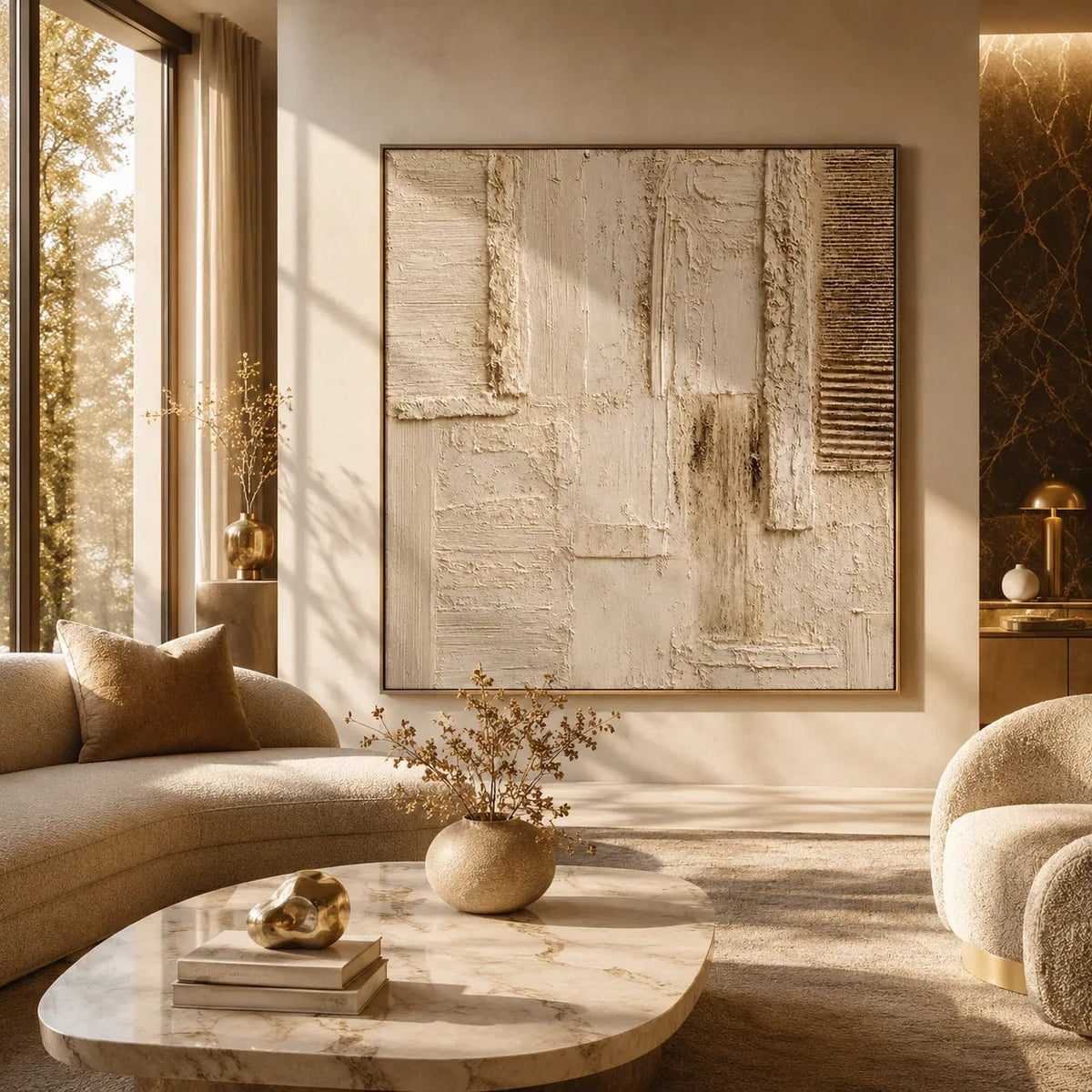 Woven Blocks Textured Wall Art displayed above a sofa in a neutral interior | Olyrel