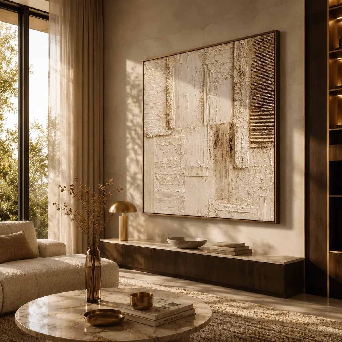 Woven Blocks Textured Wall Art styled in a modern living room | Olyrel