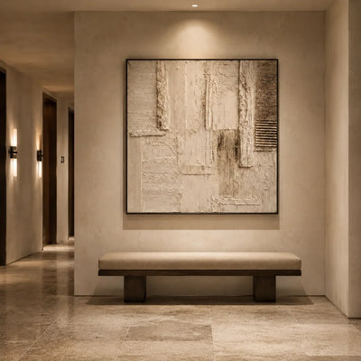 Woven Blocks Textured Wall Art displayed in a bright dining room | Olyrel