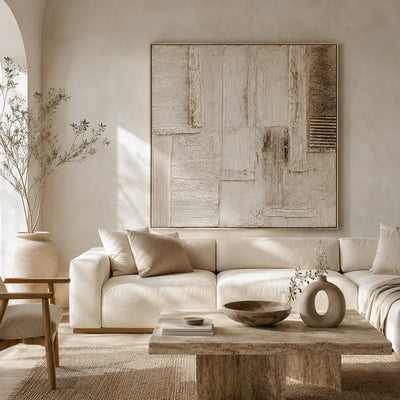Woven Blocks Textured Wall Art shown in a quiet home office | Olyrel